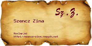 Szencz Zina névjegykártya